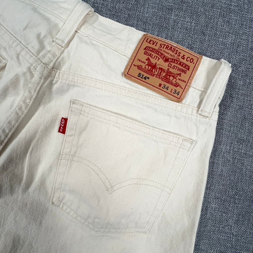 Levis 514 Slim Straight Jeans Mens 34x34 (Fits as 31x32) Off White Cotton Y2K